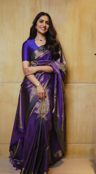Comely Purple Soft Silk Saree With Evocative Blouse Piece