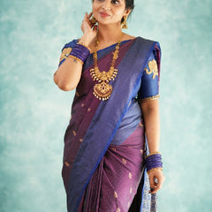 Fancifull Purple Soft Silk Saree With Hypnotic Blouse Piece