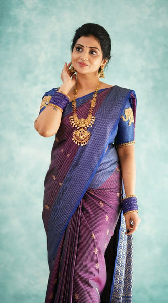 Fancifull Purple Soft Silk Saree With Hypnotic Blouse Piece