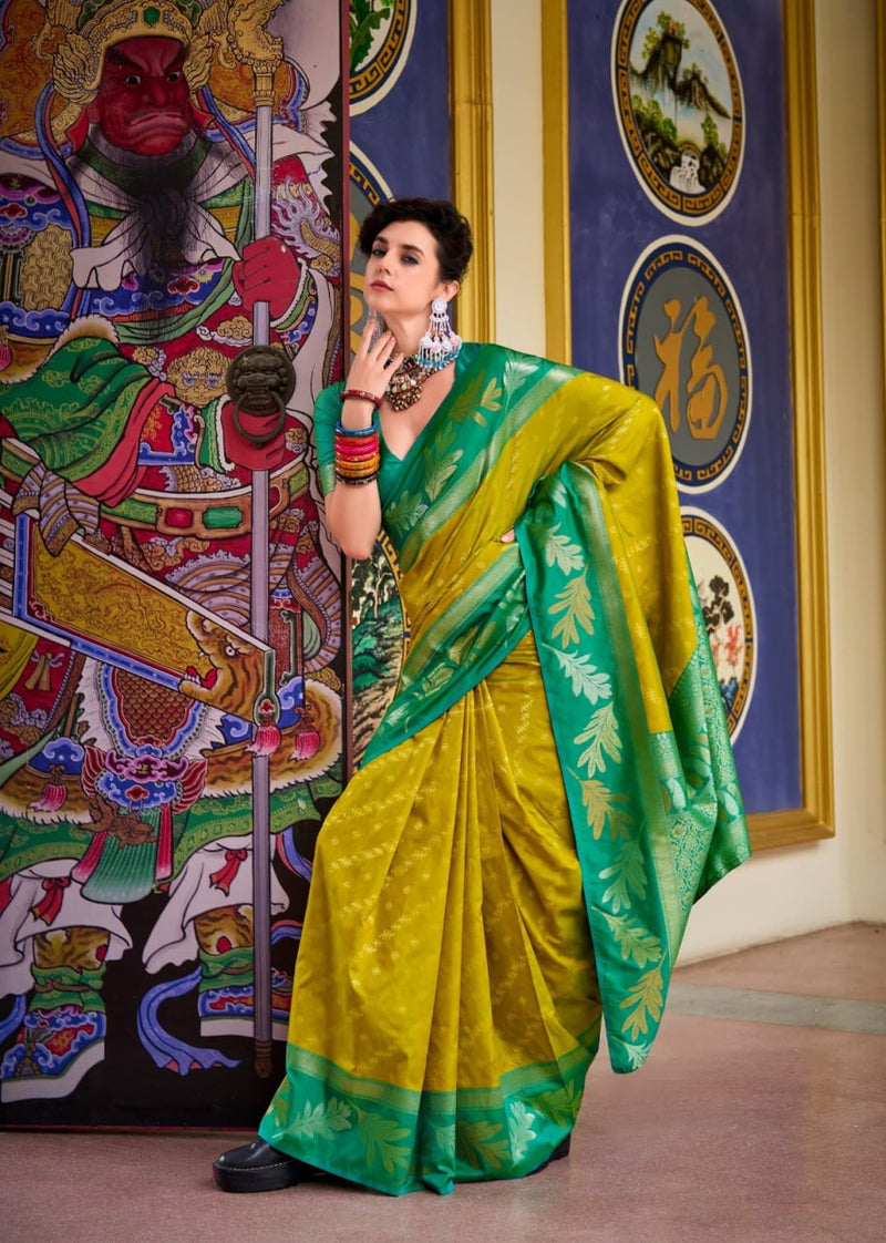 Desiring Pista-Rama Soft Silk Saree With Blissful Blouse Piece