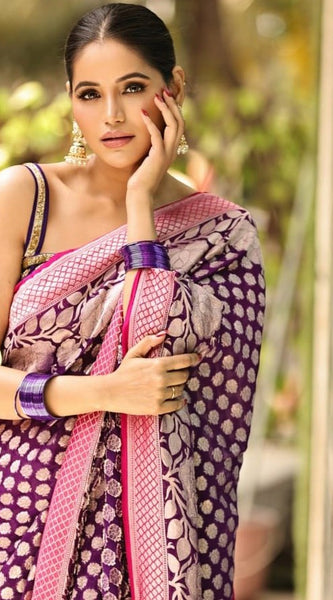 Scrumptious Purple Soft Silk Saree With Supernal Blouse Piece
