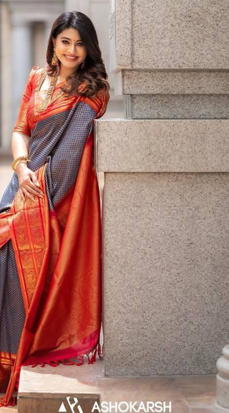 Fairytale Blue Soft Silk Saree With Nemesis Blouse Piece
