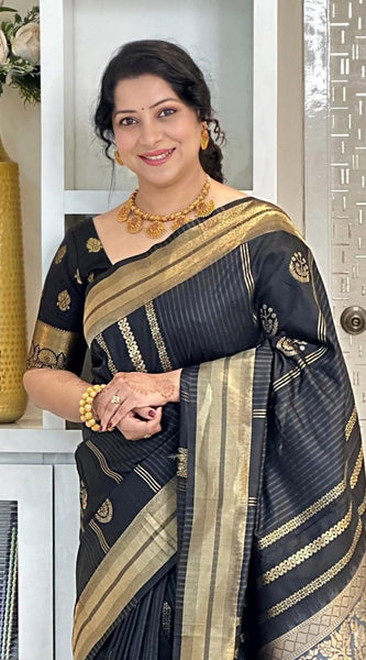 Opulent Black Soft Silk Saree With Flameboyant Blouse Piece