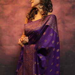 Fantabulous Purple Banarasi soft Silk Saree With Pleasurable Blouse Piece