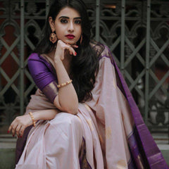 Amazing Off White Kanjivaram Soft Silk Saree With Phenomenal Blouse Piece