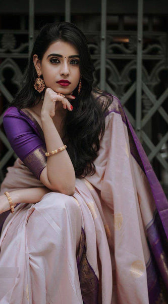 Amazing Off White Kanjivaram Soft Silk Saree With Phenomenal Blouse Piece