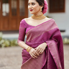 Improbable Purple Soft Silk Saree With Ravishing Blouse Piece