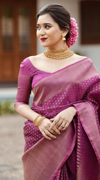 Improbable Purple Soft Silk Saree With Ravishing Blouse Piece