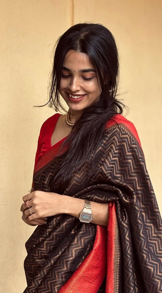 Gossamer Black Soft Silk Saree With Demure Blouse Piece
