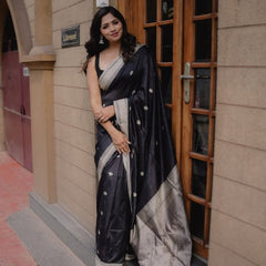 Assemblage Black Soft Silk Saree With Ebullience Blouse Piece