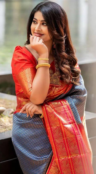 Fairytale Blue Soft Silk Saree With Nemesis Blouse Piece