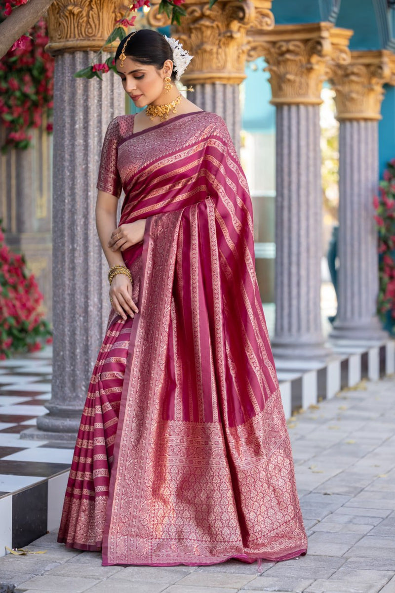 Appealing Dark Pink Soft Silk Saree With Glorious Blouse Piece
