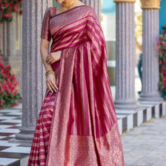 Appealing Dark Pink Soft Silk Saree With Glorious Blouse Piece