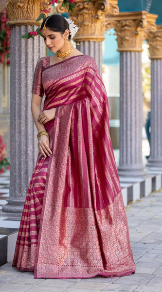 Appealing Dark Pink Soft Silk Saree With Glorious Blouse Piece