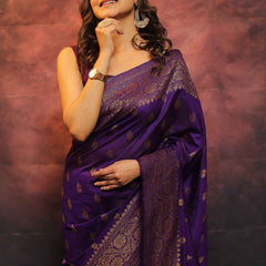 Fantabulous Purple Banarasi soft Silk Saree With Pleasurable Blouse Piece