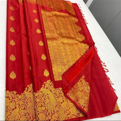 Gossamer Red Soft Banarasi Silk Saree With Chatoyant Blouse Piece