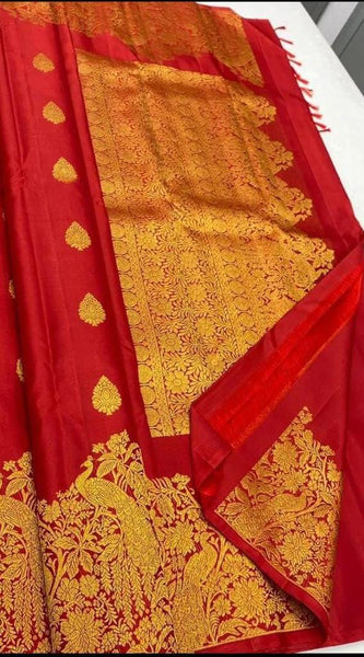 Gossamer Red Soft Banarasi Silk Saree With Chatoyant Blouse Piece
