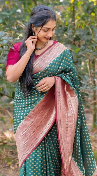 Felicitous Dark Green Soft Silk Saree With Seraglio Blouse Piece