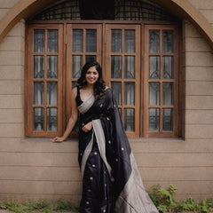 Assemblage Black Soft Silk Saree With Ebullience Blouse Piece