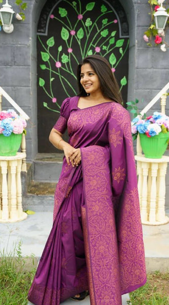 Ephemeral Purple Soft Silk Saree With Excellent Blouse Piece