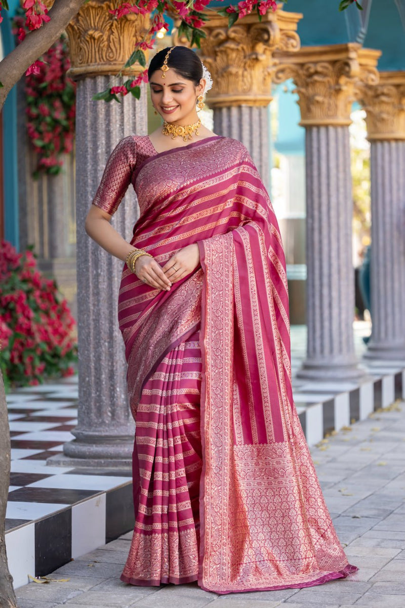 Appealing Dark Pink Soft Silk Saree With Glorious Blouse Piece