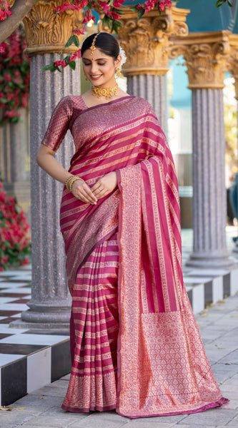 Appealing Dark Pink Soft Silk Saree With Glorious Blouse Piece