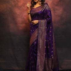 Fantabulous Purple Banarasi soft Silk Saree With Pleasurable Blouse Piece