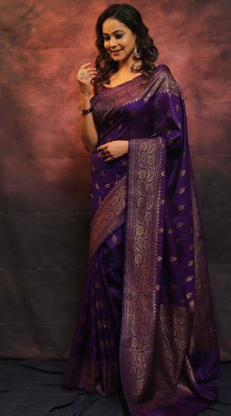 Fantabulous Purple Banarasi soft Silk Saree With Pleasurable Blouse Piece