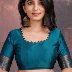 Precious Navy Blue Soft Silk Saree With Innovative Blouse Piece