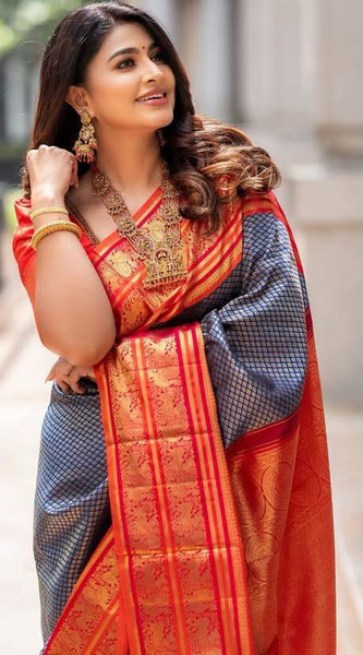 Fairytale Blue Soft Silk Saree With Nemesis Blouse Piece