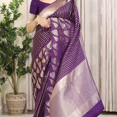 Pleasurable Purple Soft Silk Saree With Imaginative Blouse Piece