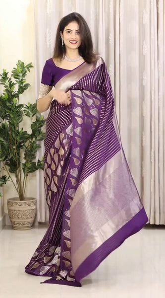 Pleasurable Purple Soft Silk Saree With Imaginative Blouse Piece