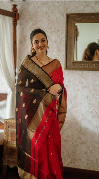 Blooming Red Cotton Silk Saree With Wonderful Blouse Piece