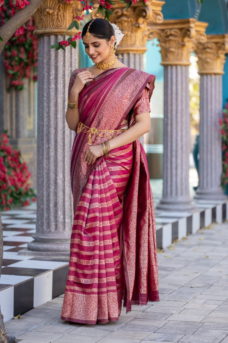 Appealing Dark Pink Soft Silk Saree With Glorious Blouse Piece