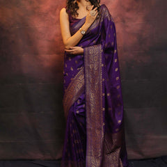 Fantabulous Purple Banarasi soft Silk Saree With Pleasurable Blouse Piece