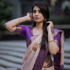 Amazing Off White Kanjivaram Soft Silk Saree With Phenomenal Blouse Piece