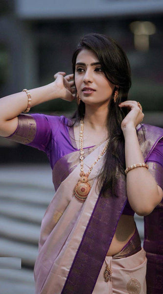 Amazing Off White Kanjivaram Soft Silk Saree With Phenomenal Blouse Piece