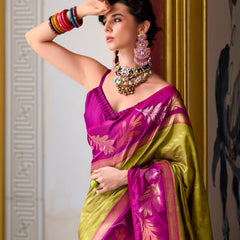 Desiring Pista-Rama Soft Silk Saree With Blissful Blouse Piece
