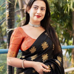 Dissemble Black Soft Silk Saree With Staggering Blouse Piece