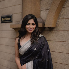 Assemblage Black Soft Silk Saree With Ebullience Blouse Piece