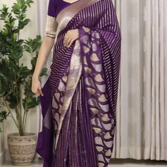 Pleasurable Purple Soft Silk Saree With Imaginative Blouse Piece