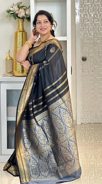 Opulent Black Soft Silk Saree With Flameboyant Blouse Piece