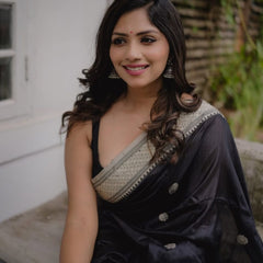 Assemblage Black Soft Silk Saree With Ebullience Blouse Piece