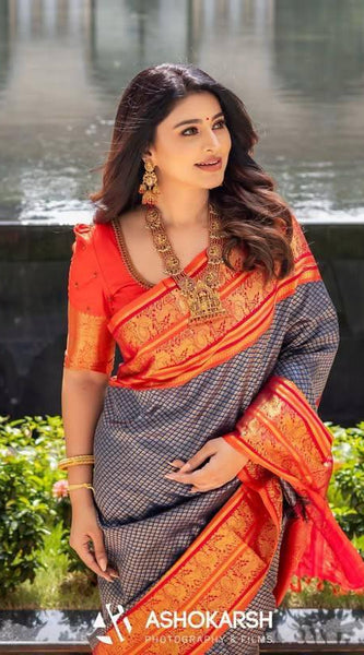 Fairytale Blue Soft Silk Saree With Nemesis Blouse Piece