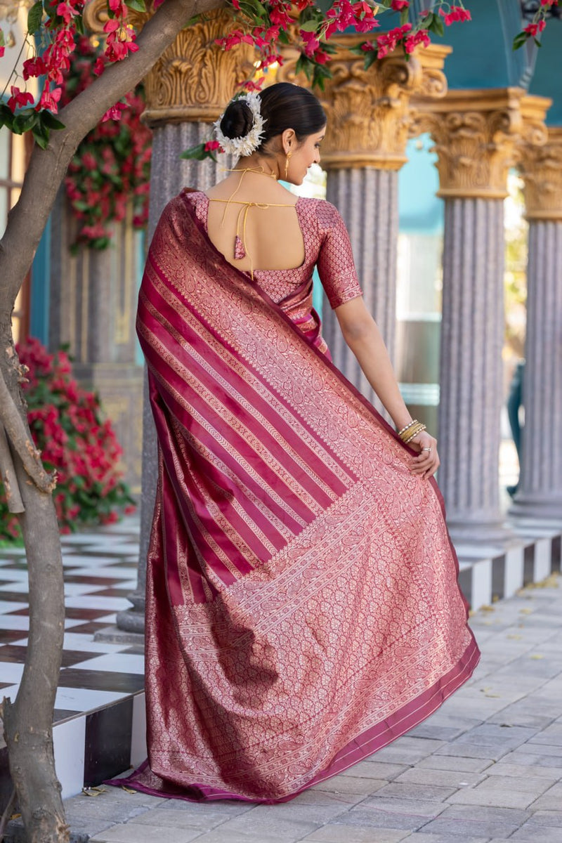 Appealing Dark Pink Soft Silk Saree With Glorious Blouse Piece