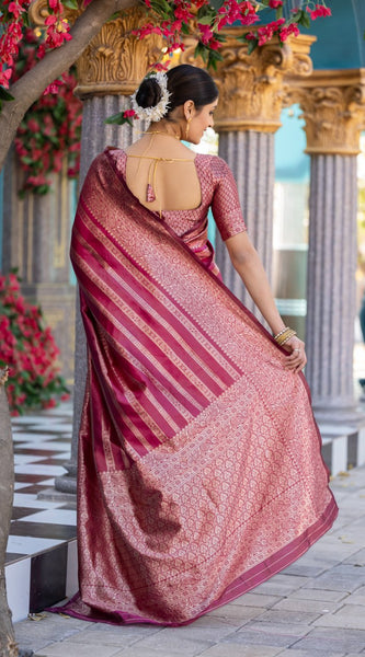 Appealing Dark Pink Soft Silk Saree With Glorious Blouse Piece