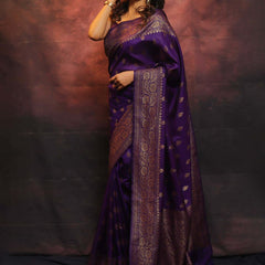 Fantabulous Purple Banarasi soft Silk Saree With Pleasurable Blouse Piece