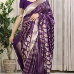 Pleasurable Purple Soft Silk Saree With Imaginative Blouse Piece