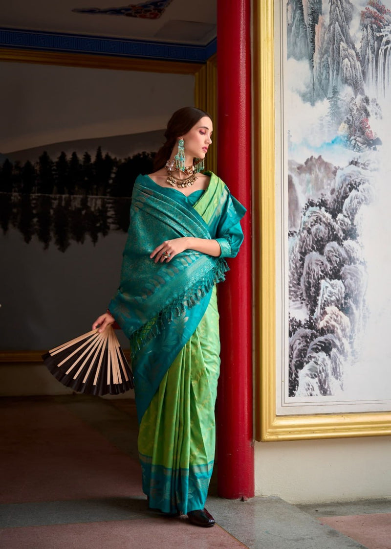 Desiring Pista-Rama Soft Silk Saree With Blissful Blouse Piece