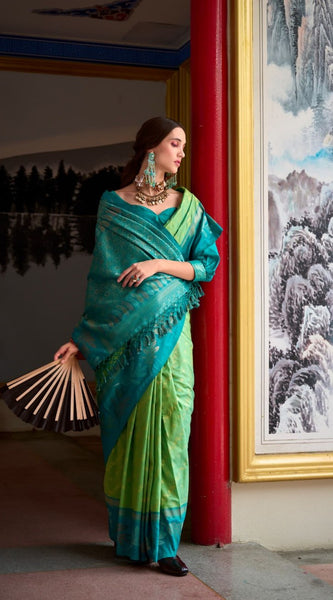 Desiring Pista-Rama Soft Silk Saree With Blissful Blouse Piece